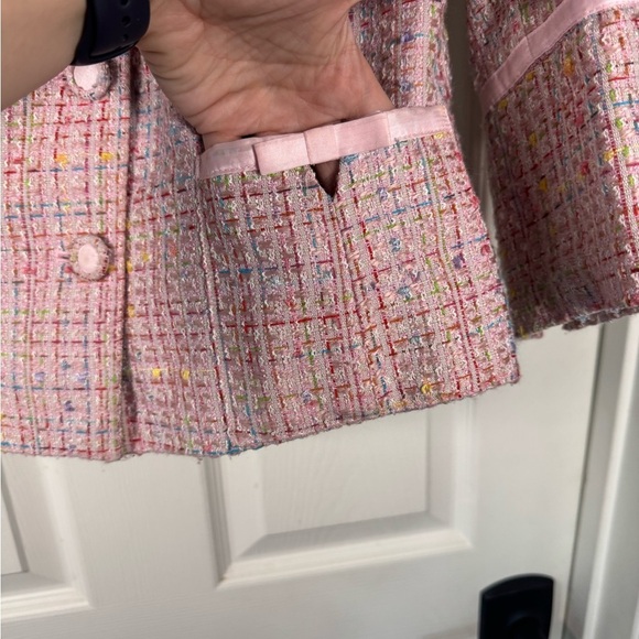 Spanner Pink Rainbow Tweed Blazer Jacket Short Length Bows Womens Size 8 - Picture 6 of 11